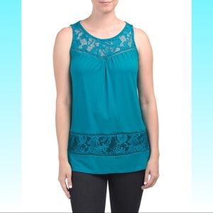 Teal Lace Trimmed Sleeveless Top